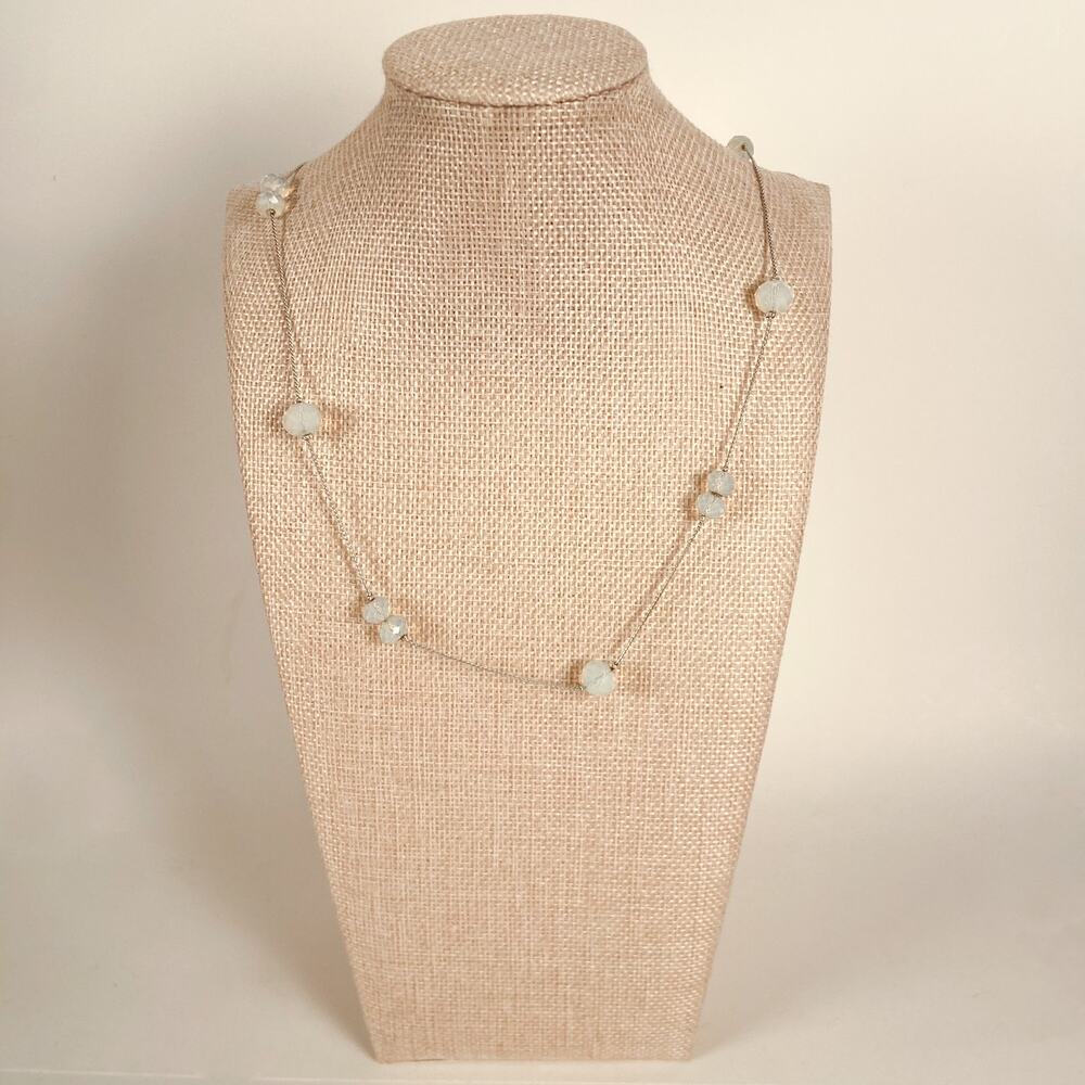 Long Silver and Iridescent Beads Necklace